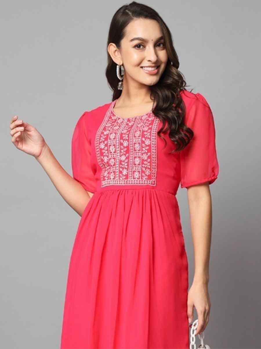 Magenta Georgette Embroidered Festival Casual Kurti