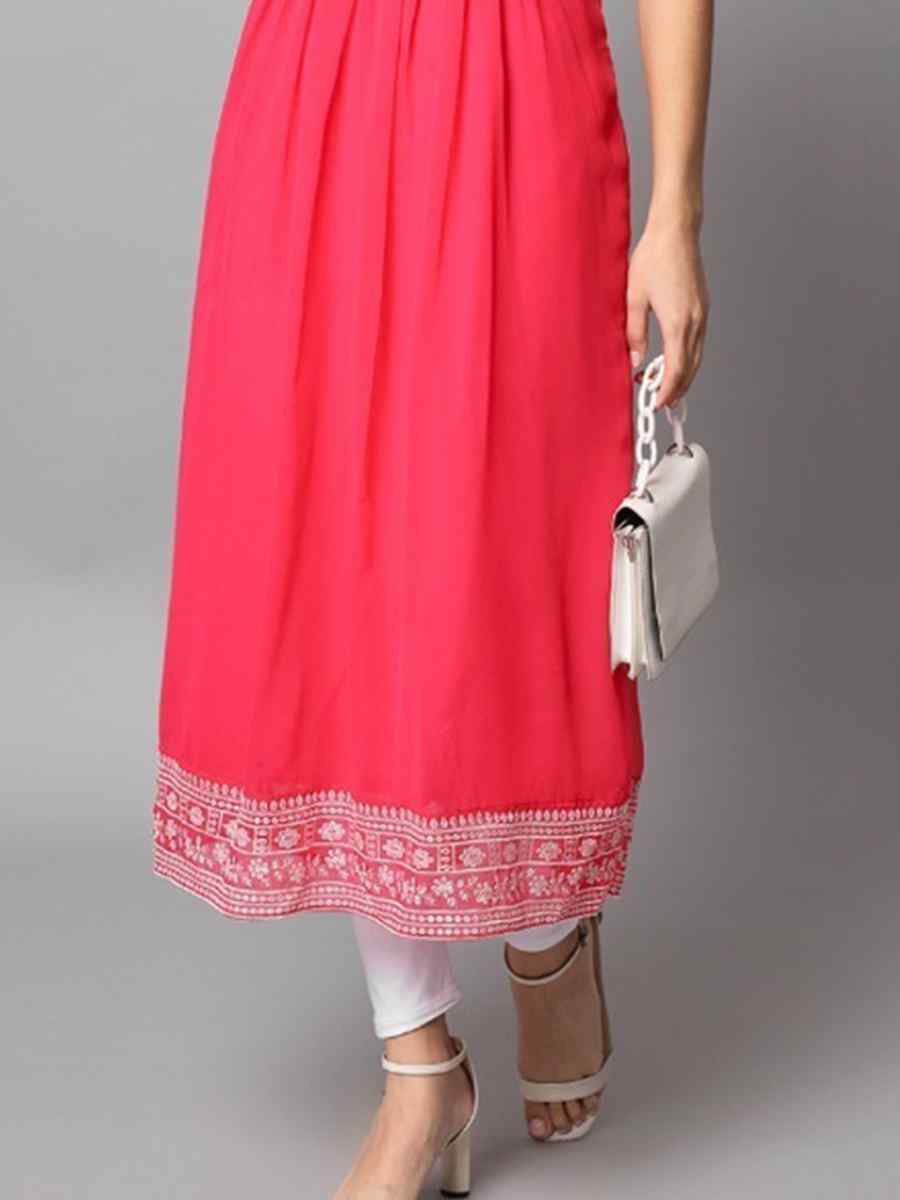 Magenta Georgette Embroidered Festival Casual Kurti