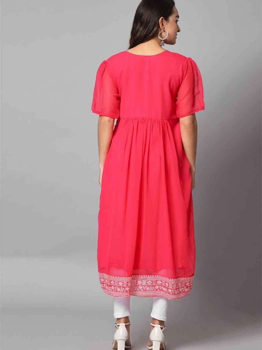 Magenta Georgette Embroidered Festival Casual Kurti