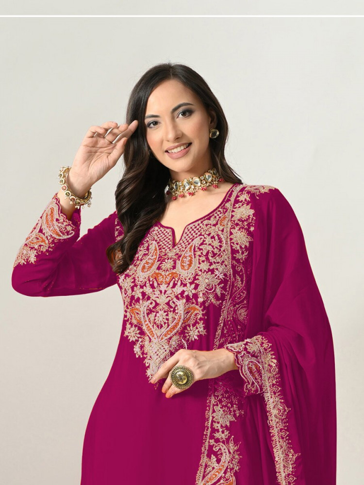 Image of Magenta Heavy Chinon Embroidery Sequins Wedding Party Festival Casual Palazzo Pant Salwar Kameez