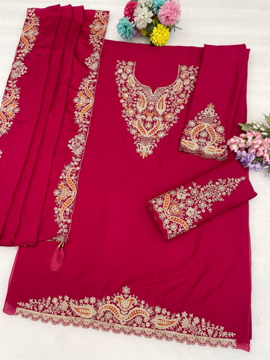 Magenta Heavy Chinon Embroidery Sequins Wedding Party Festival Casual Palazzo Pant Salwar Kameez