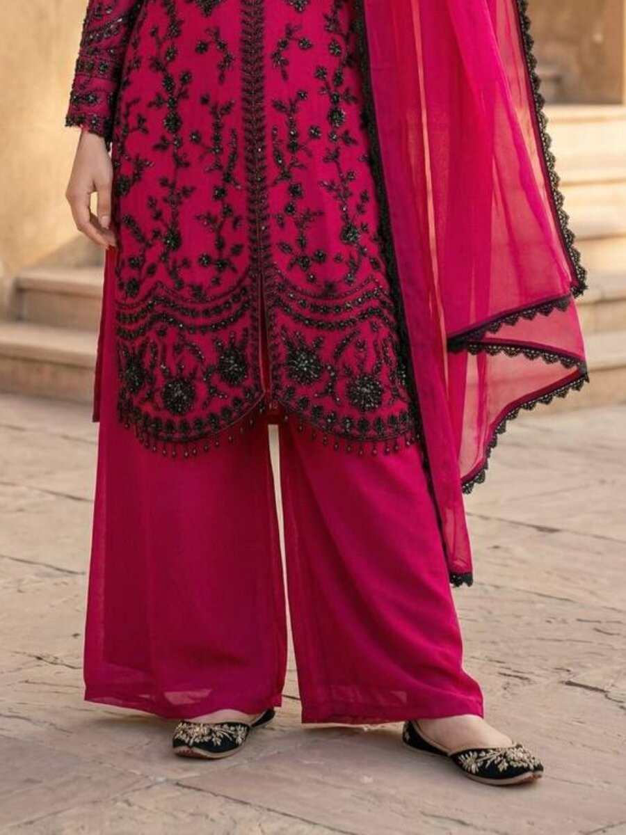 Magenta Heavy Faux Georgette Embroidery Sequins Stone Work Wedding Party Festival Casual Ready Palazzo Pant Salwar Kameez