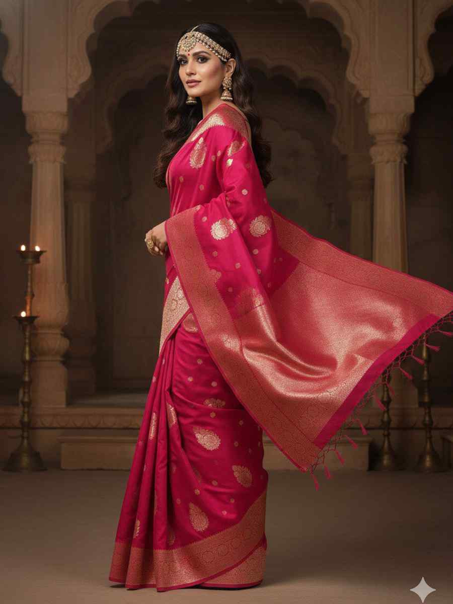 Magenta Kanjivaram silk Handwoven Zari Bridal Reception Festival Wedding Fancy Heavy Border Saree