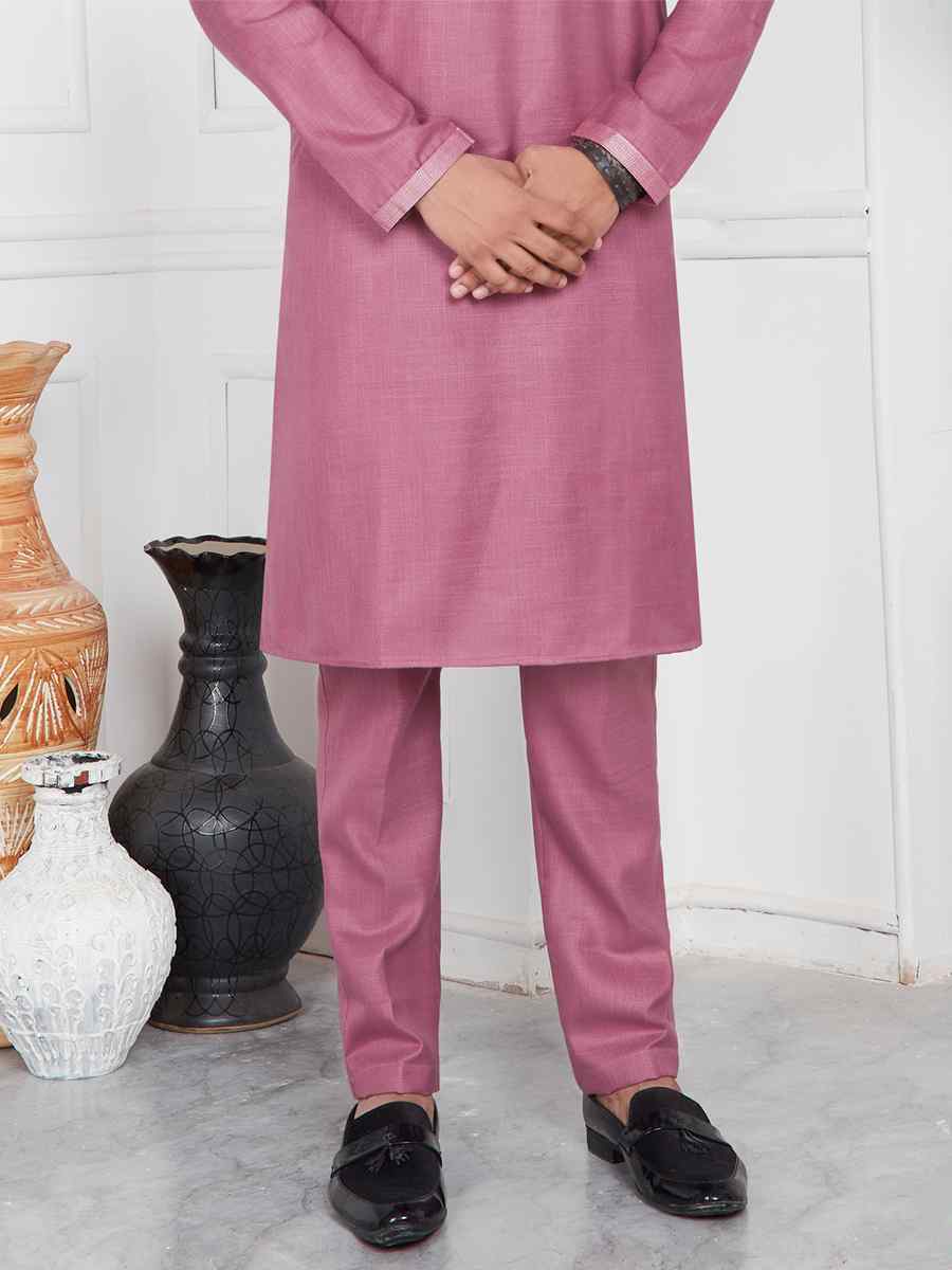 Magenta Linen Cotton Printed Festival Casual Kurta