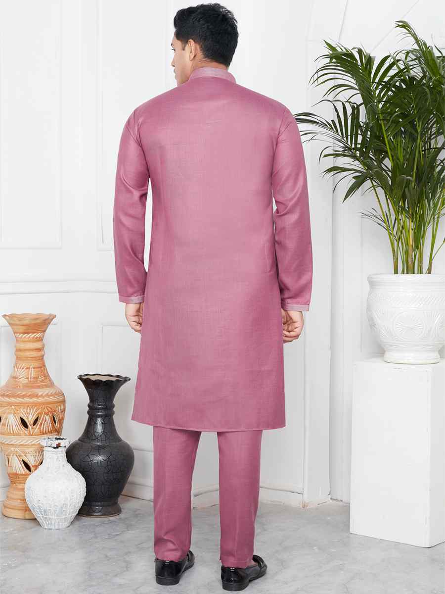 Magenta Linen Cotton Printed Festival Casual Kurta