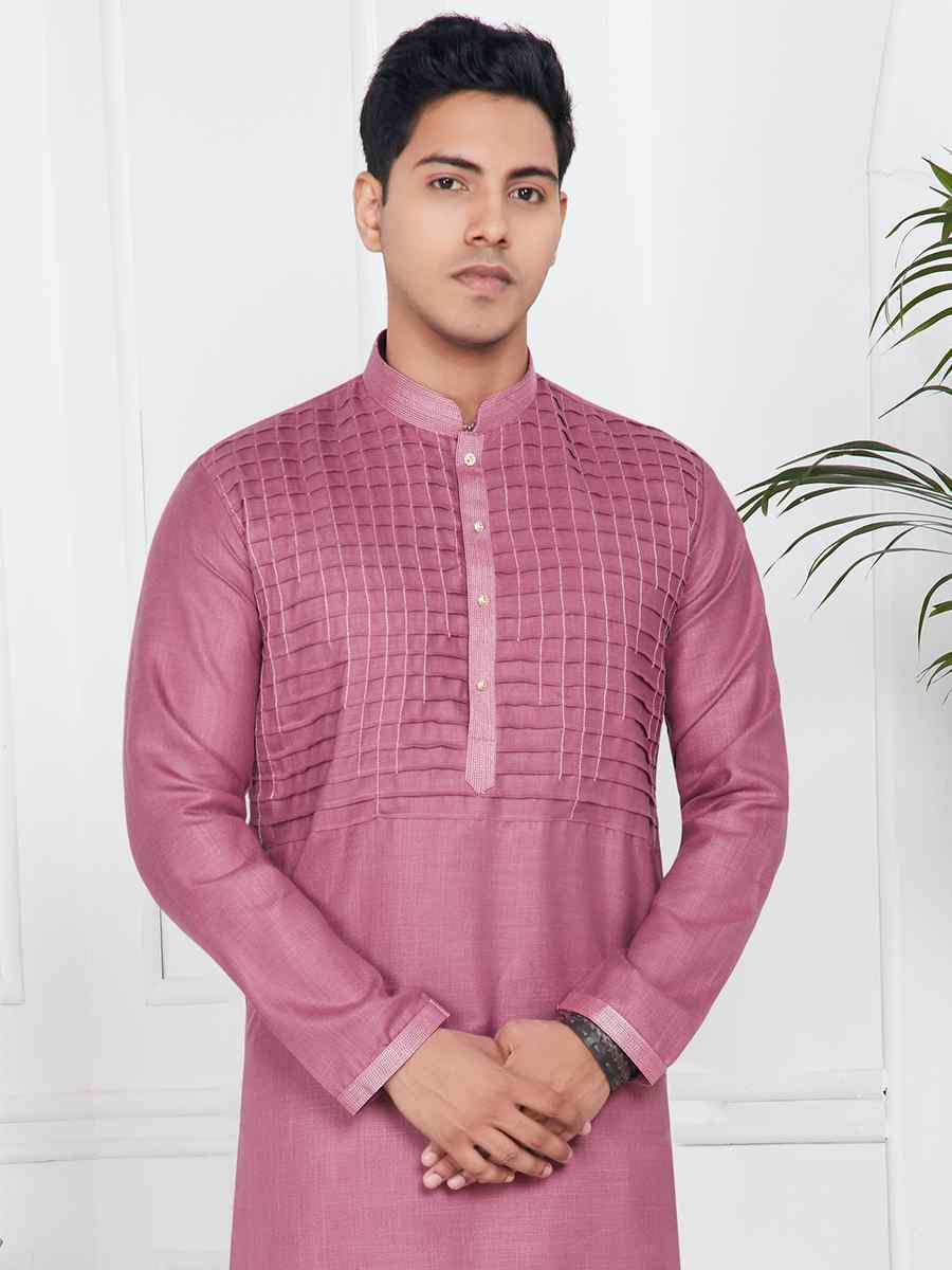 Magenta Linen Cotton Printed Festival Casual Kurta
