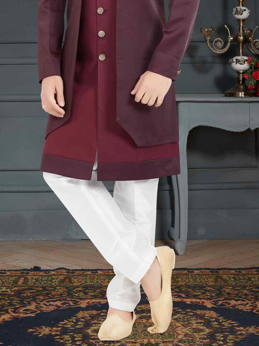 Magenta Maroon Turkey Sartin Weaving Woven Festival Party Sherwani