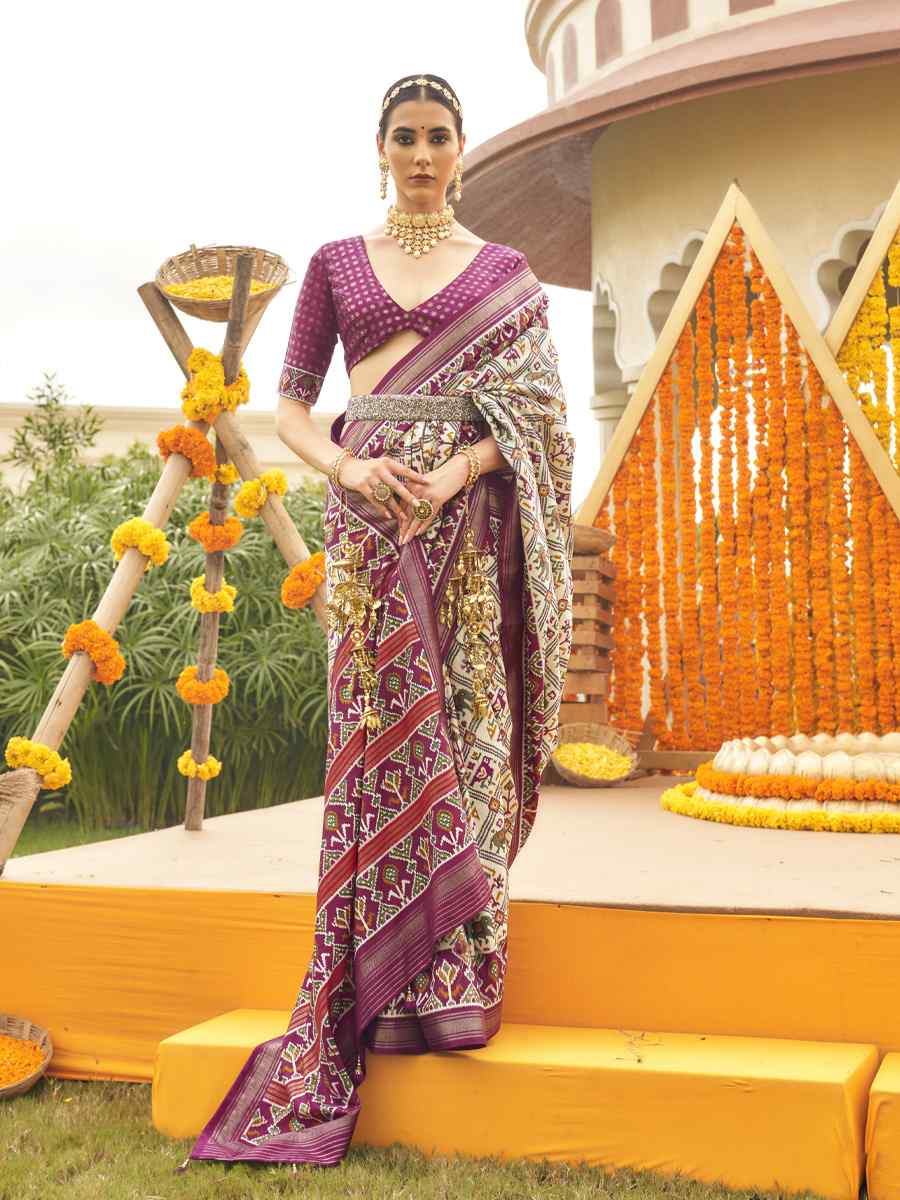Magenta Mercerized Sigma Silk Printed Casual Festival Contemporaryr Saree