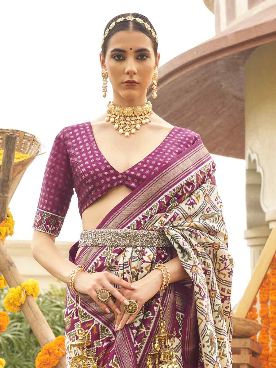 Magenta Mercerized Sigma Silk Printed Casual Festival Contemporaryr Saree