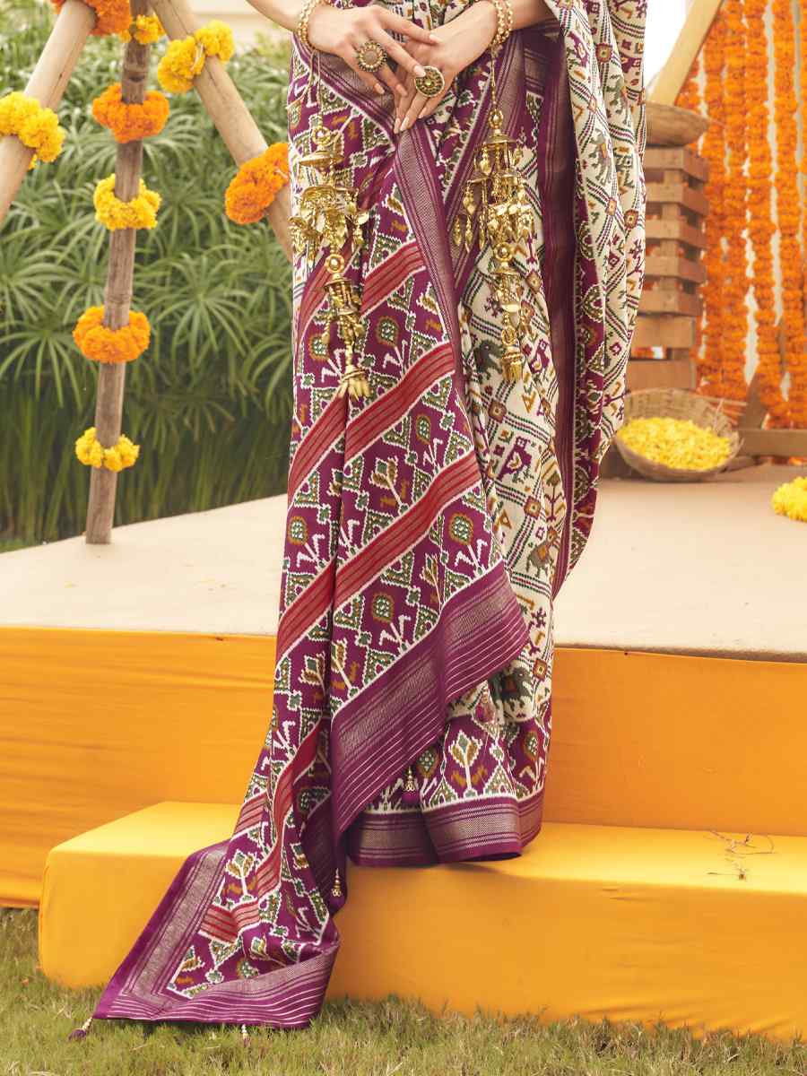 Magenta Mercerized Sigma Silk Printed Casual Festival Contemporaryr Saree