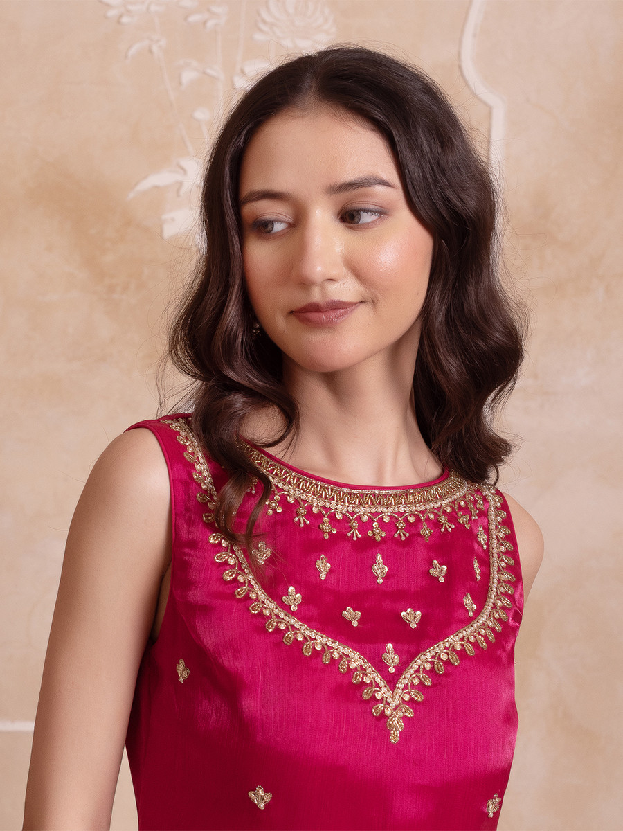 Magenta Organza Embroidery Wedding Party Festival Casual Ready Sharara Pant Salwar Kameez