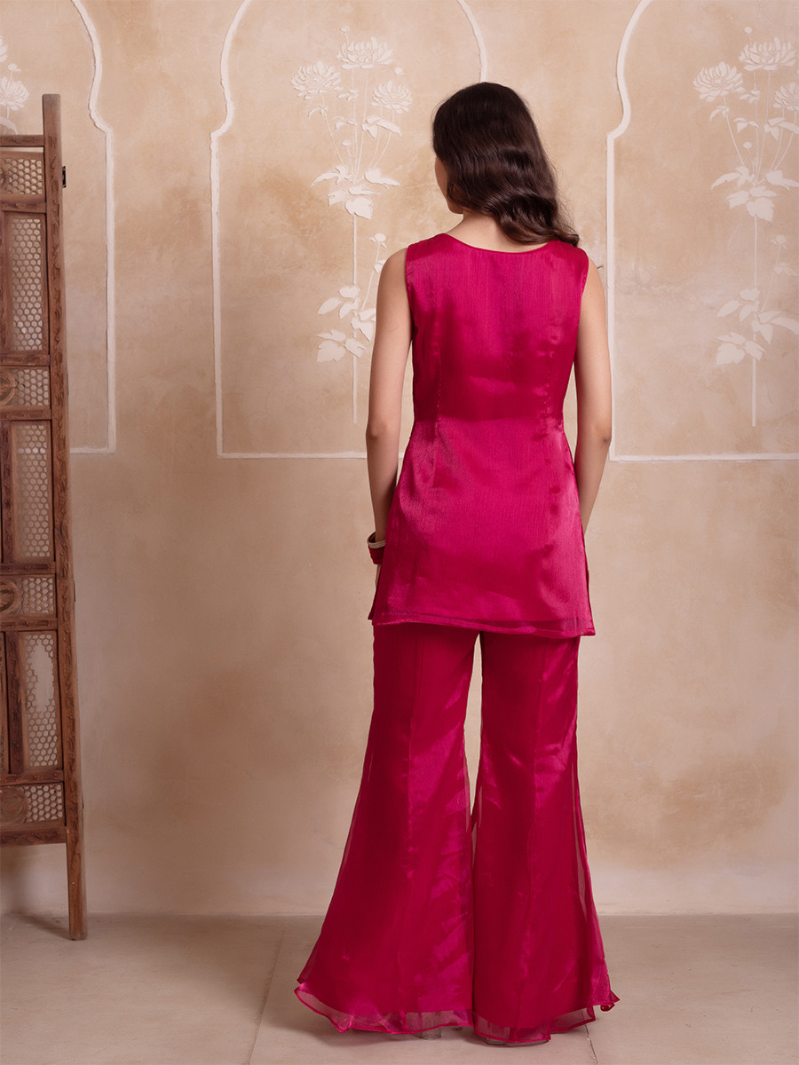 Magenta Organza Embroidery Wedding Party Festival Casual Ready Sharara Pant Salwar Kameez