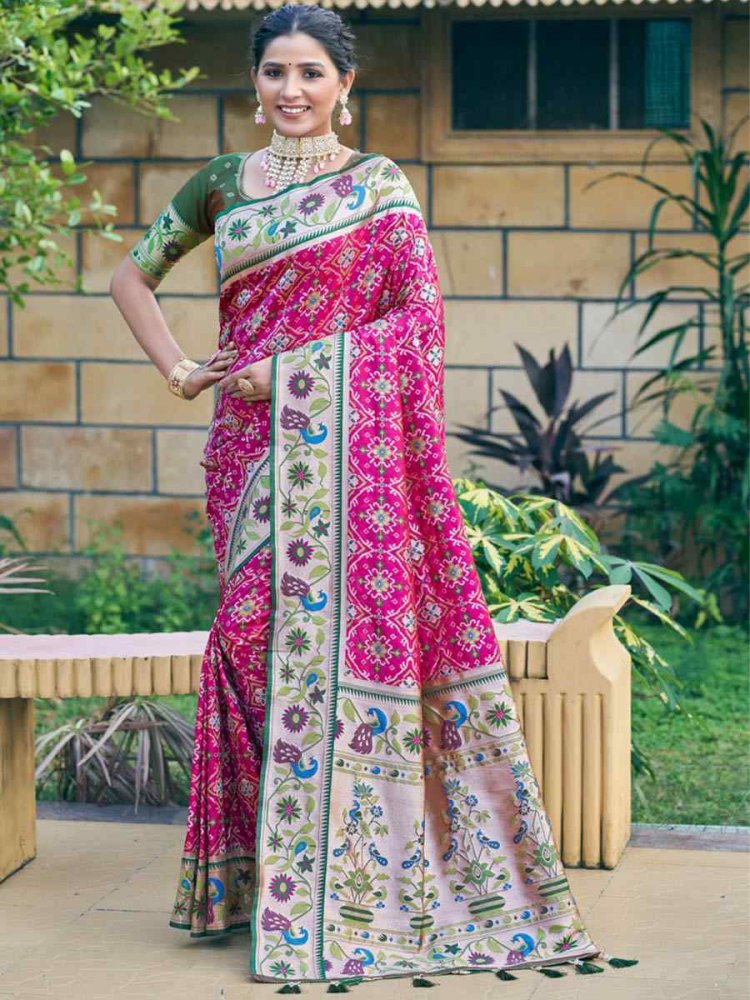 Magenta Patola Silk Handwoven Wedding Festival Heavy Border Saree