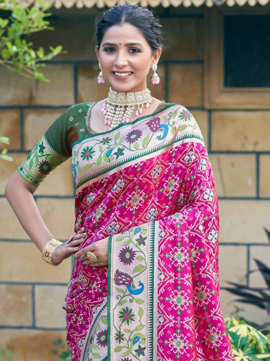 Magenta Patola Silk Handwoven Wedding Festival Heavy Border Saree