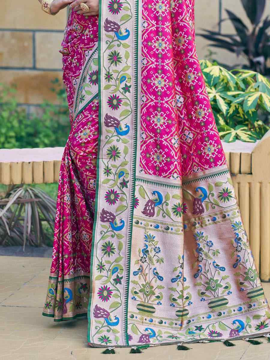 Magenta Patola Silk Handwoven Wedding Festival Heavy Border Saree