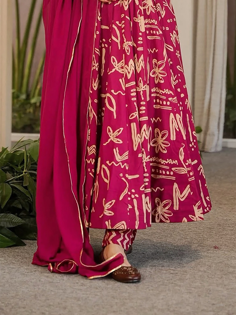 Magenta Pink Maslin Digital Printed Wedding Party Festival Casual Ready Anarkali Palazzo Pant Salwar Kameez