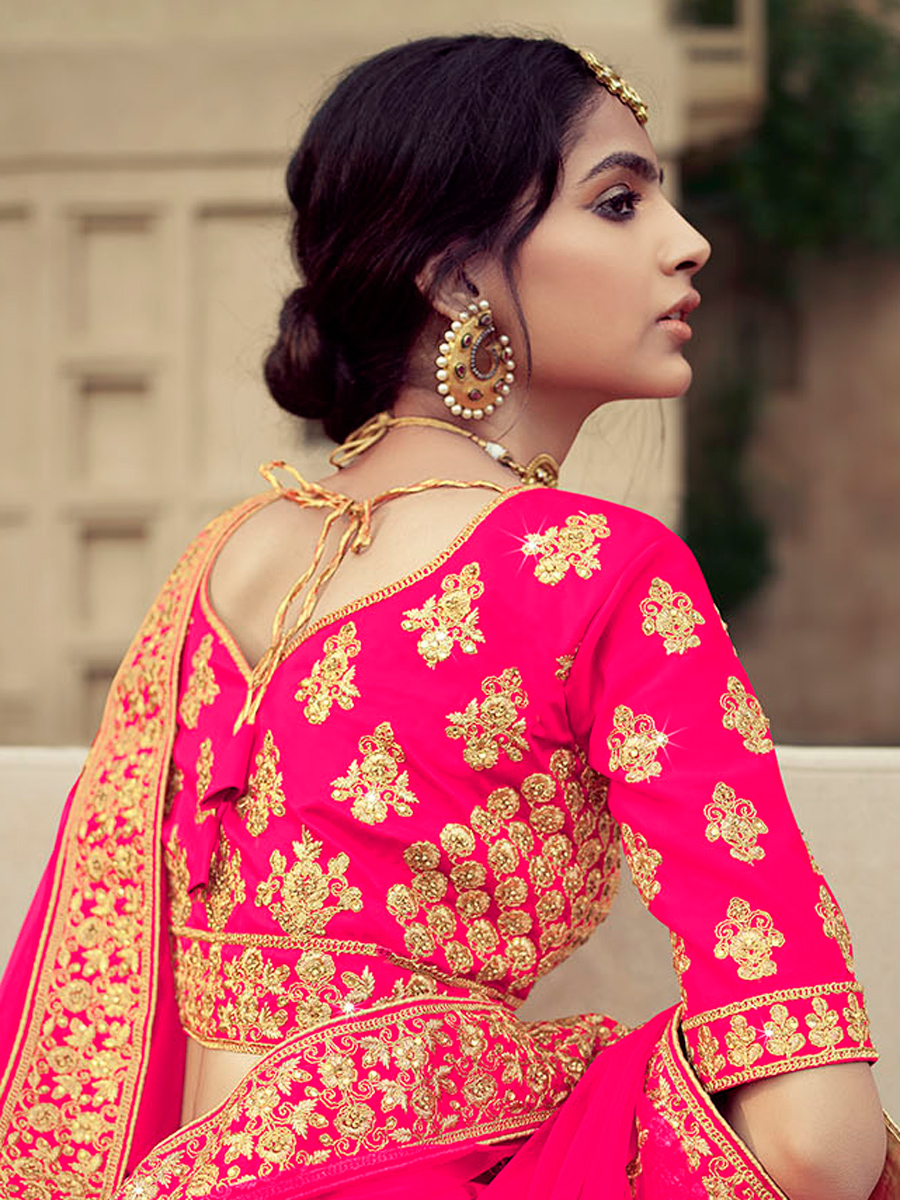 Magenta Pink Satin Embroidered Bridal Lehenga Choli
