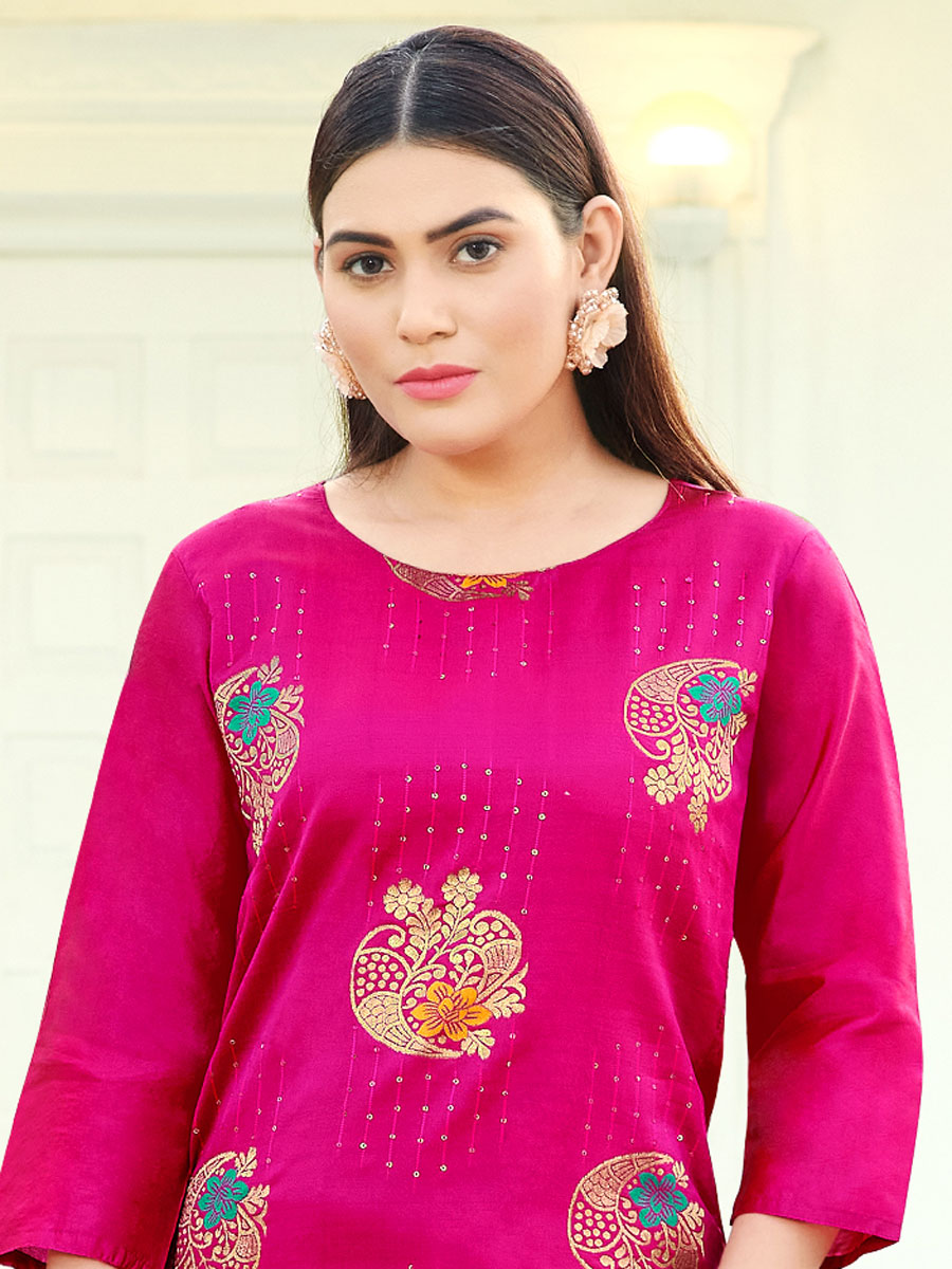 Magenta Pink Silk Handwoven Festival Pant Kameez