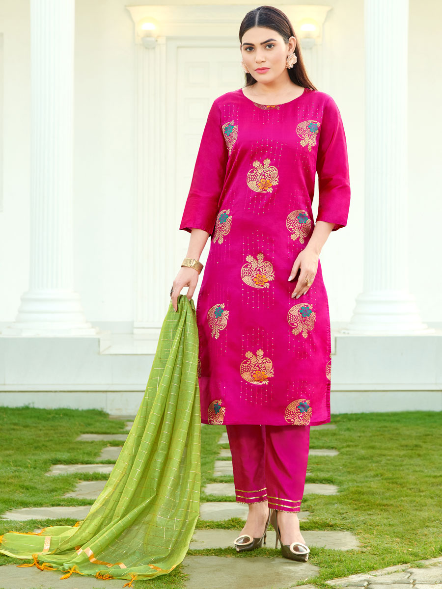 Magenta Pink Silk Handwoven Festival Pant Kameez