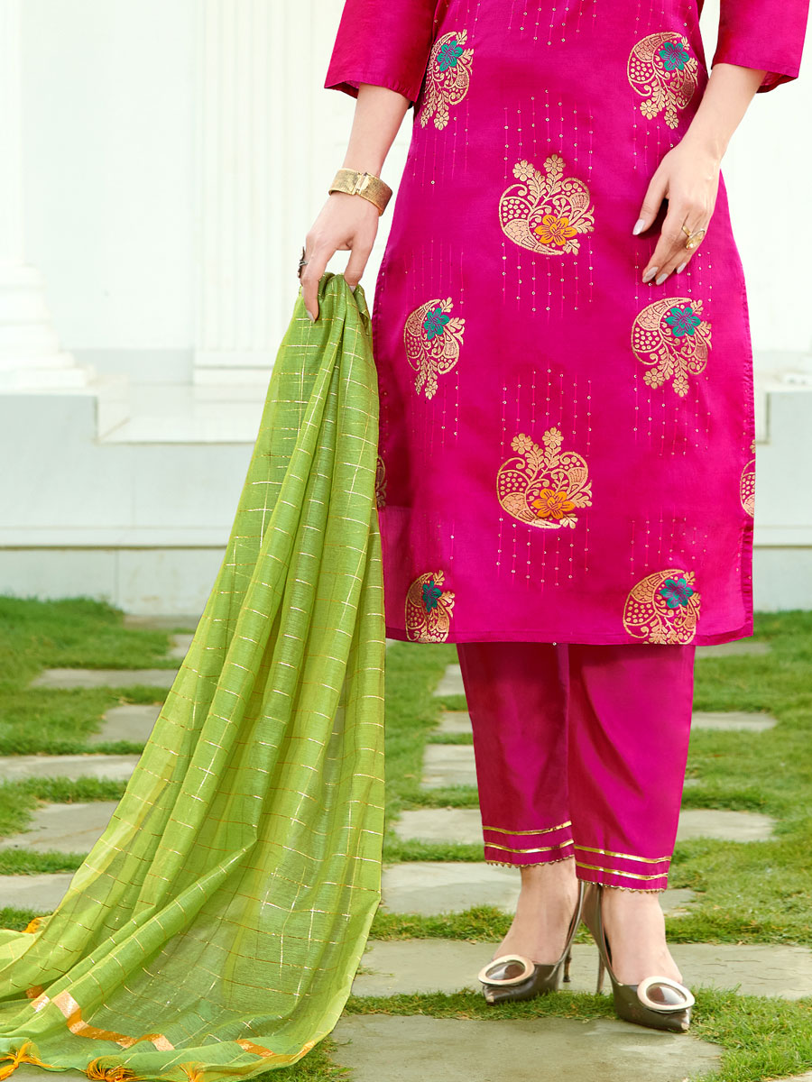 Magenta Pink Silk Handwoven Festival Pant Kameez