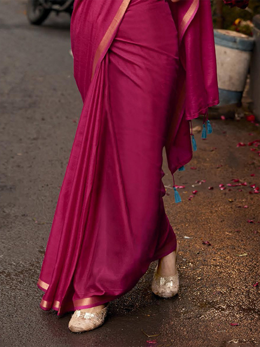 Magenta Pink Silk Plain Casual Party Festival Wedding Fancy Classic Style Sarees