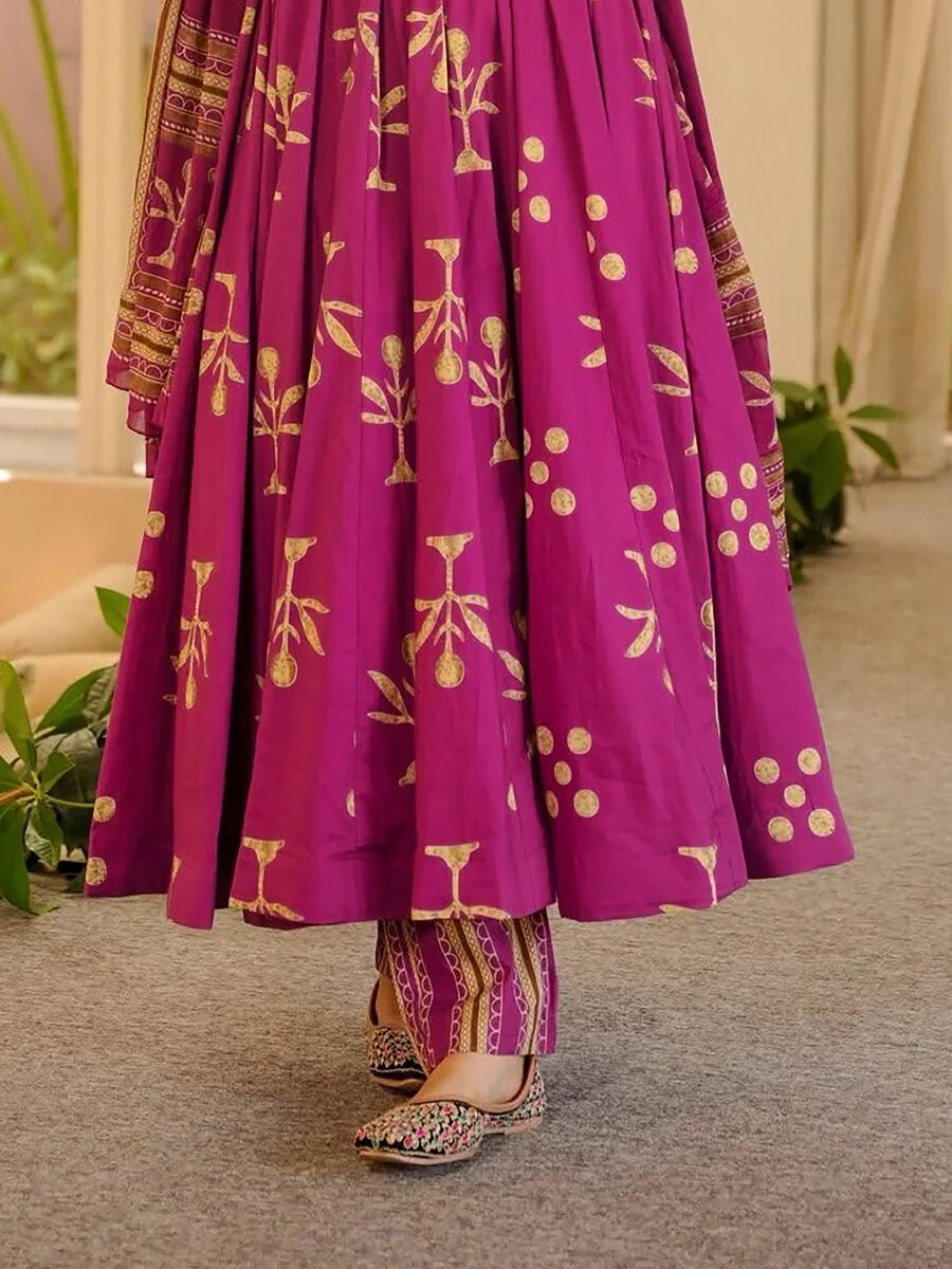 Magenta Printed Wedding Party Festival Casual Ready Anarkali Palazzo Pant Salwar Kameez