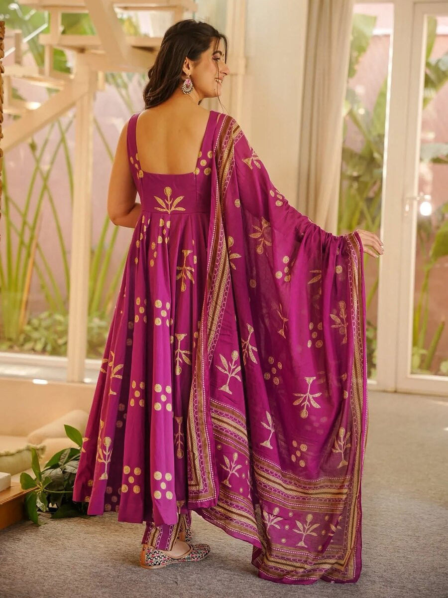 Magenta Printed Wedding Party Festival Casual Ready Anarkali Palazzo Pant Salwar Kameez