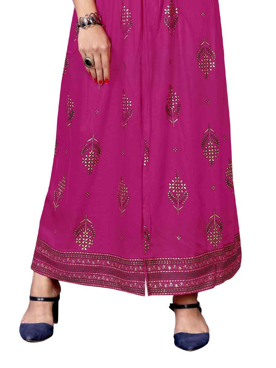 Magenta Pure 14KG Rayon With A-Line Cut Printed Party Casual Gown