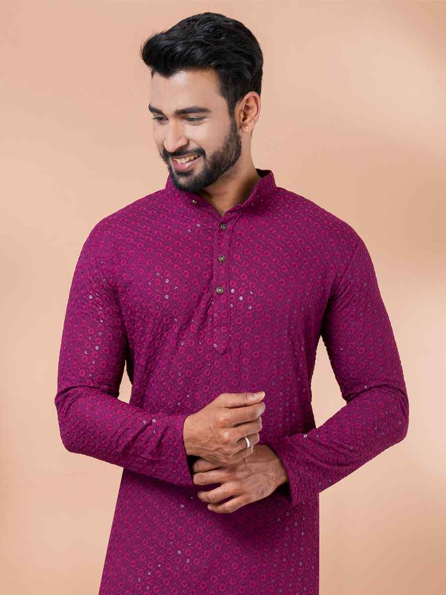 Magenta Rayon Embroidered Festival Casual Kurta