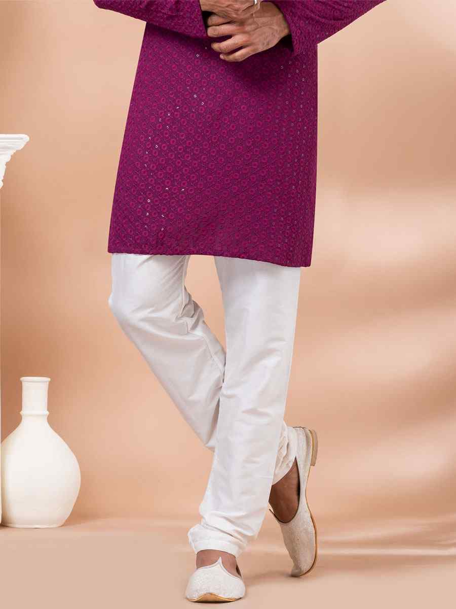 Magenta Rayon Embroidered Festival Casual Kurta