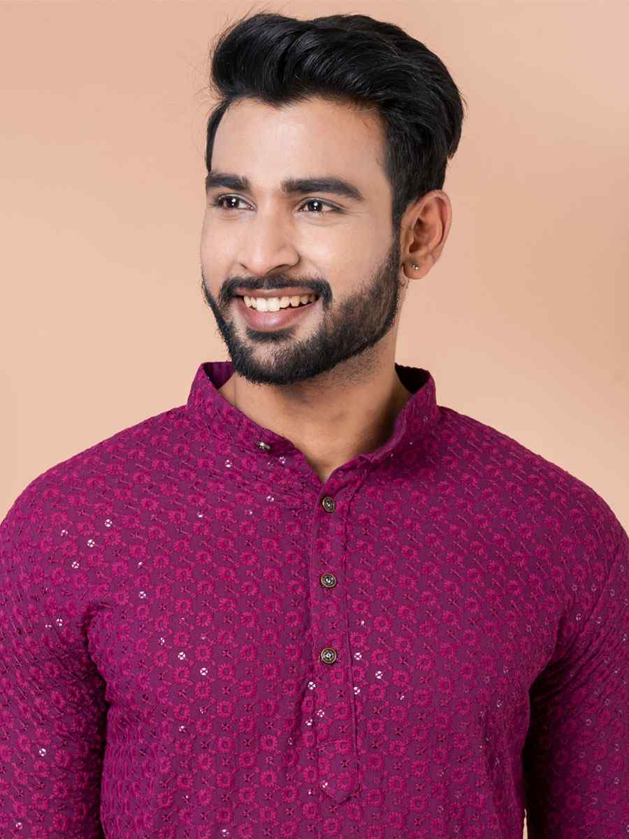 Magenta Rayon Embroidered Festival Casual Kurta