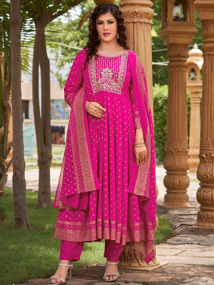 Magenta Rayon Embroidery Party Wedding Festival Casual Ready Anarkali Salwar Kameez