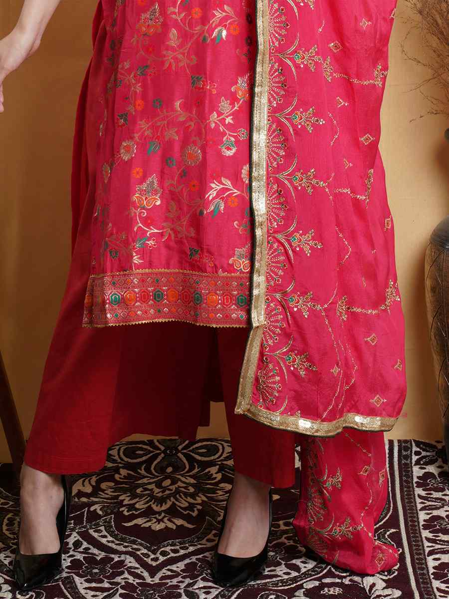 Magenta Silk Blend Embroidered Festival Wedding Palazzo Pant Salwar Kameez