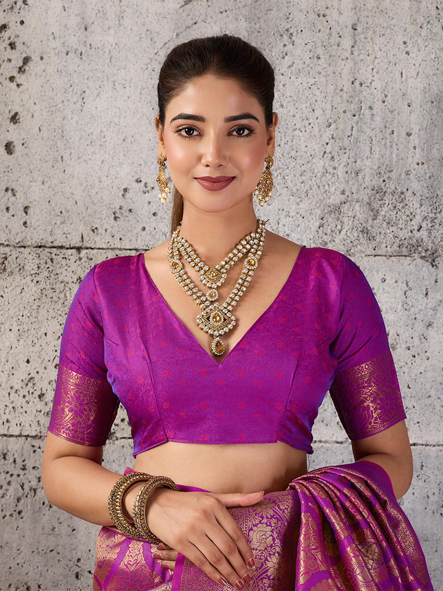 Magenta Silk Blend Kanjivaram Wedding Reception Party Festival Casual Heavy Border Sarees