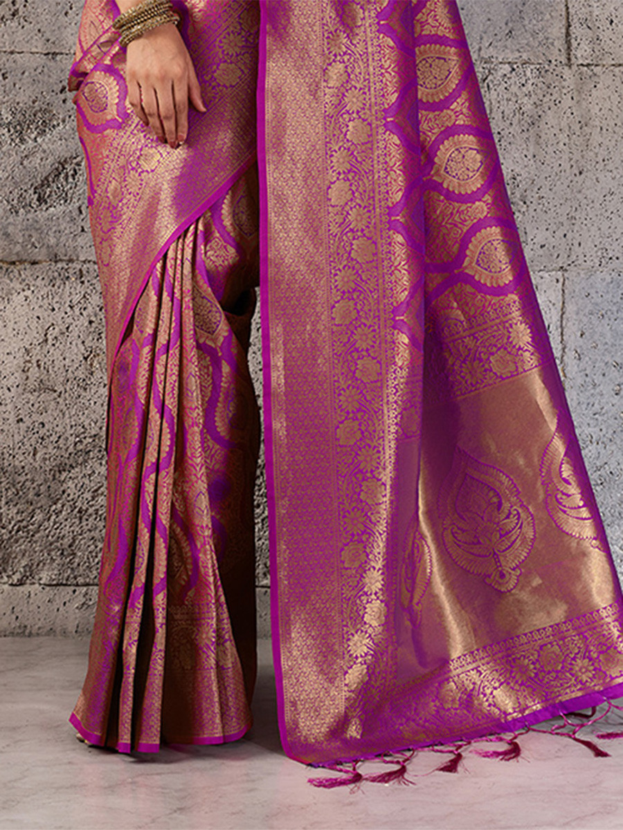 Magenta Silk Blend Kanjivaram Wedding Reception Party Festival Casual Heavy Border Sarees