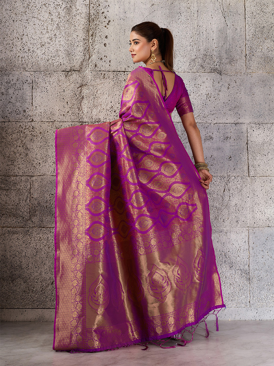 Magenta Silk Blend Kanjivaram Wedding Reception Party Festival Casual Heavy Border Sarees