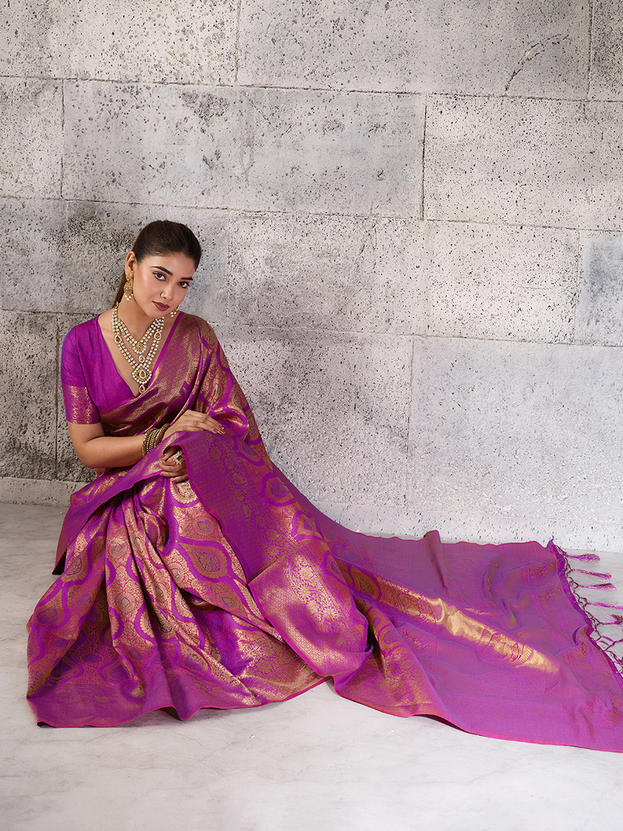 Magenta Silk Blend Kanjivaram Wedding Reception Party Festival Casual Heavy Border Sarees