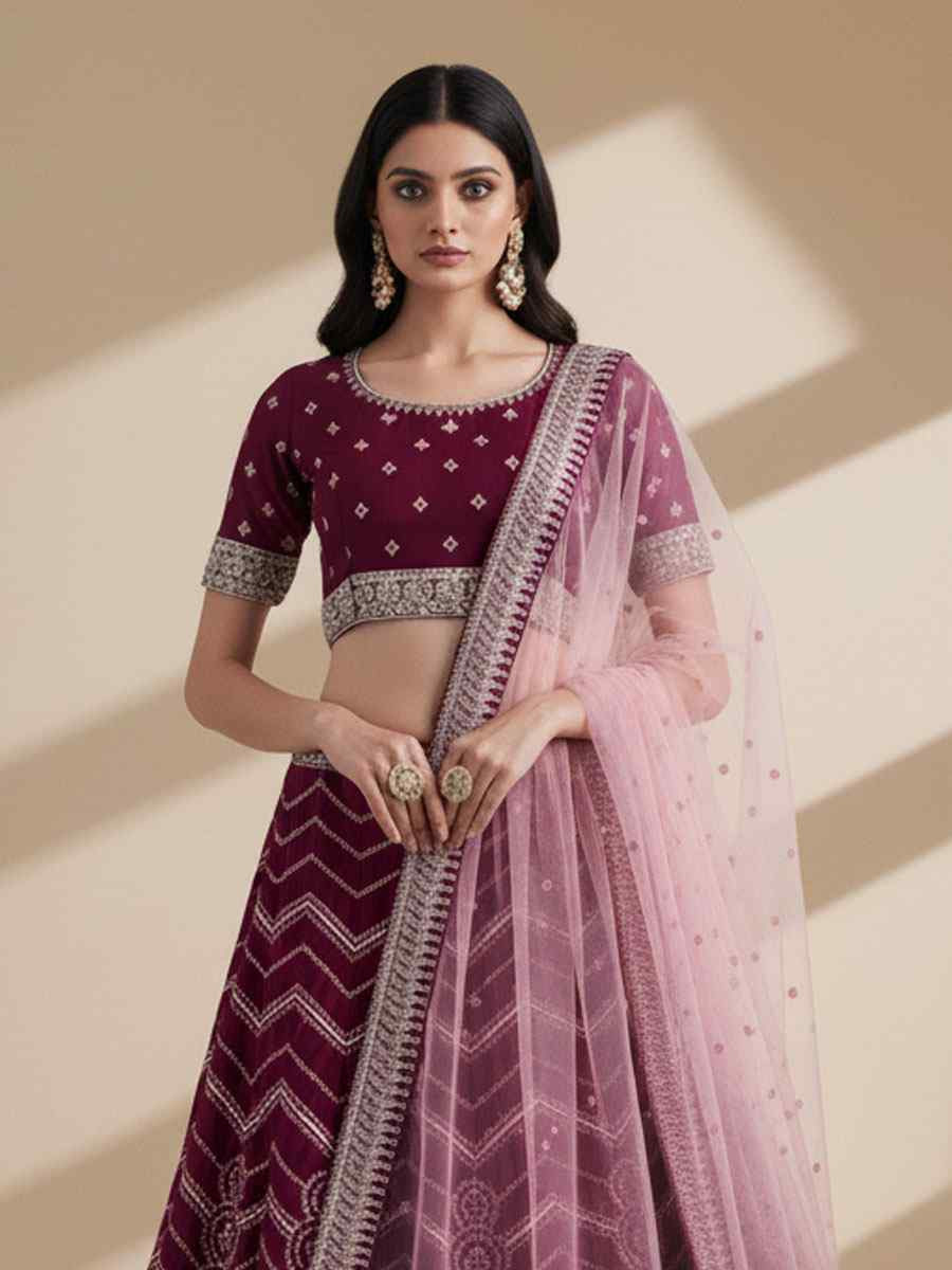 Magenta Silk Georgette Embroidered Wedding Reception Festival Heavy Border Lehenga Choli