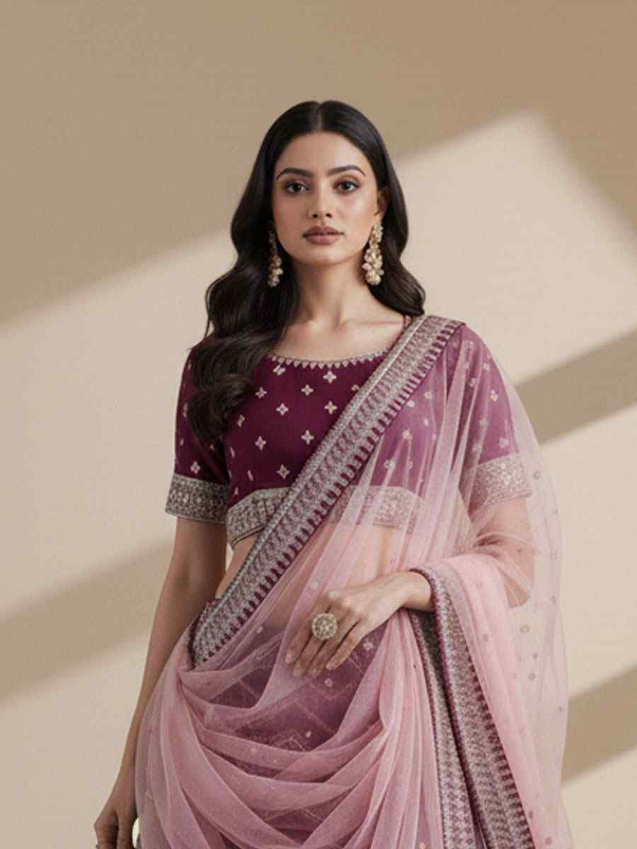 Magenta Silk Georgette Embroidered Wedding Reception Festival Heavy Border Lehenga Choli