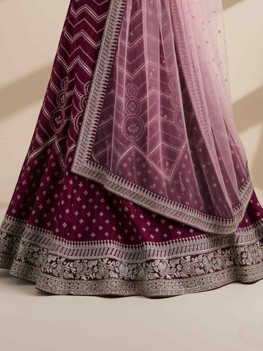 Magenta Silk Georgette Embroidered Wedding Reception Festival Heavy Border Lehenga Choli
