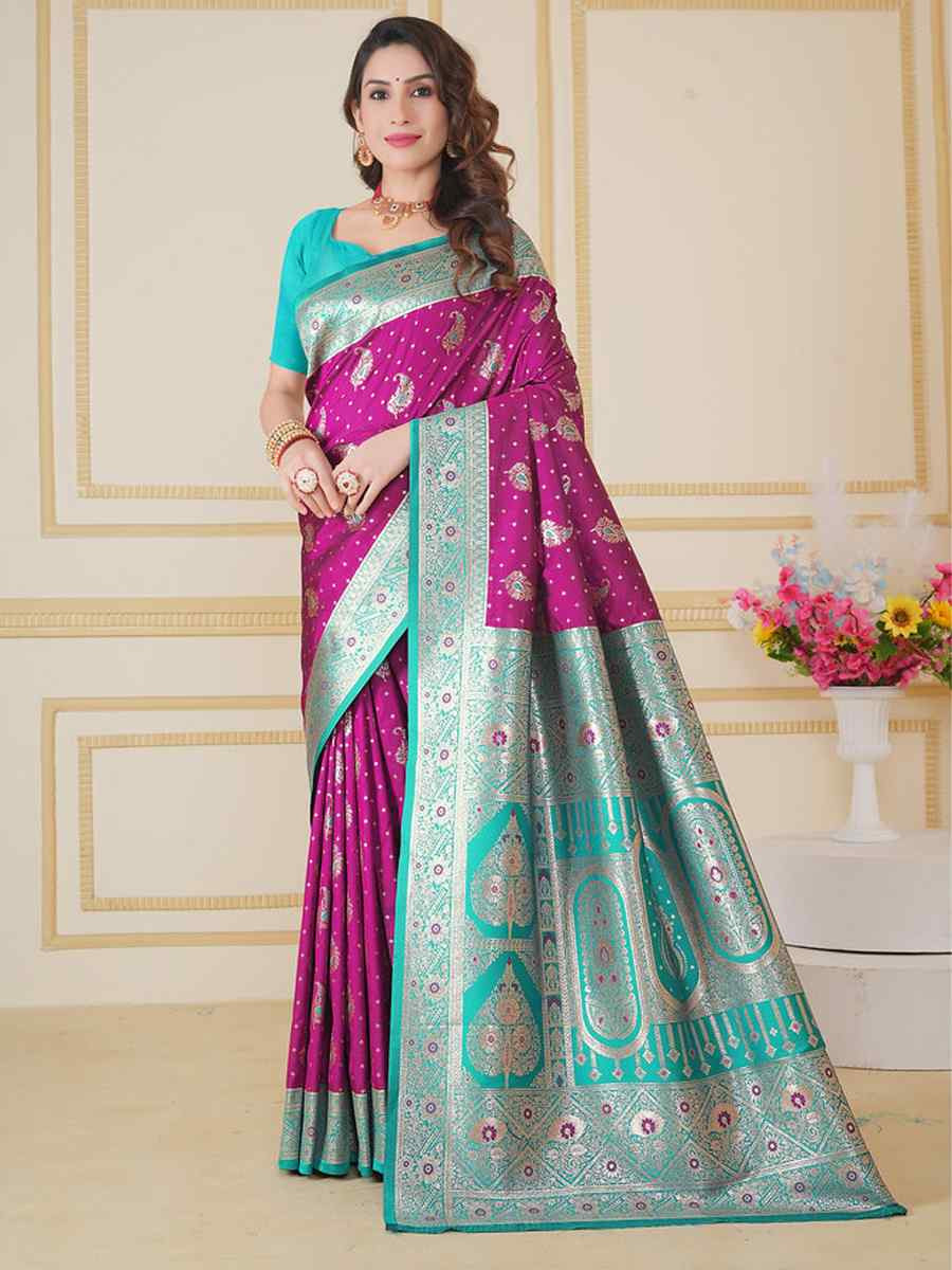 Magenta Silk Handwoven Festival Wedding Fancy Heavy Border Saree