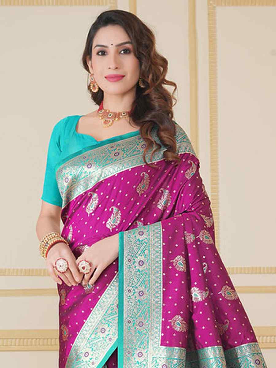 Magenta Silk Handwoven Festival Wedding Fancy Heavy Border Saree