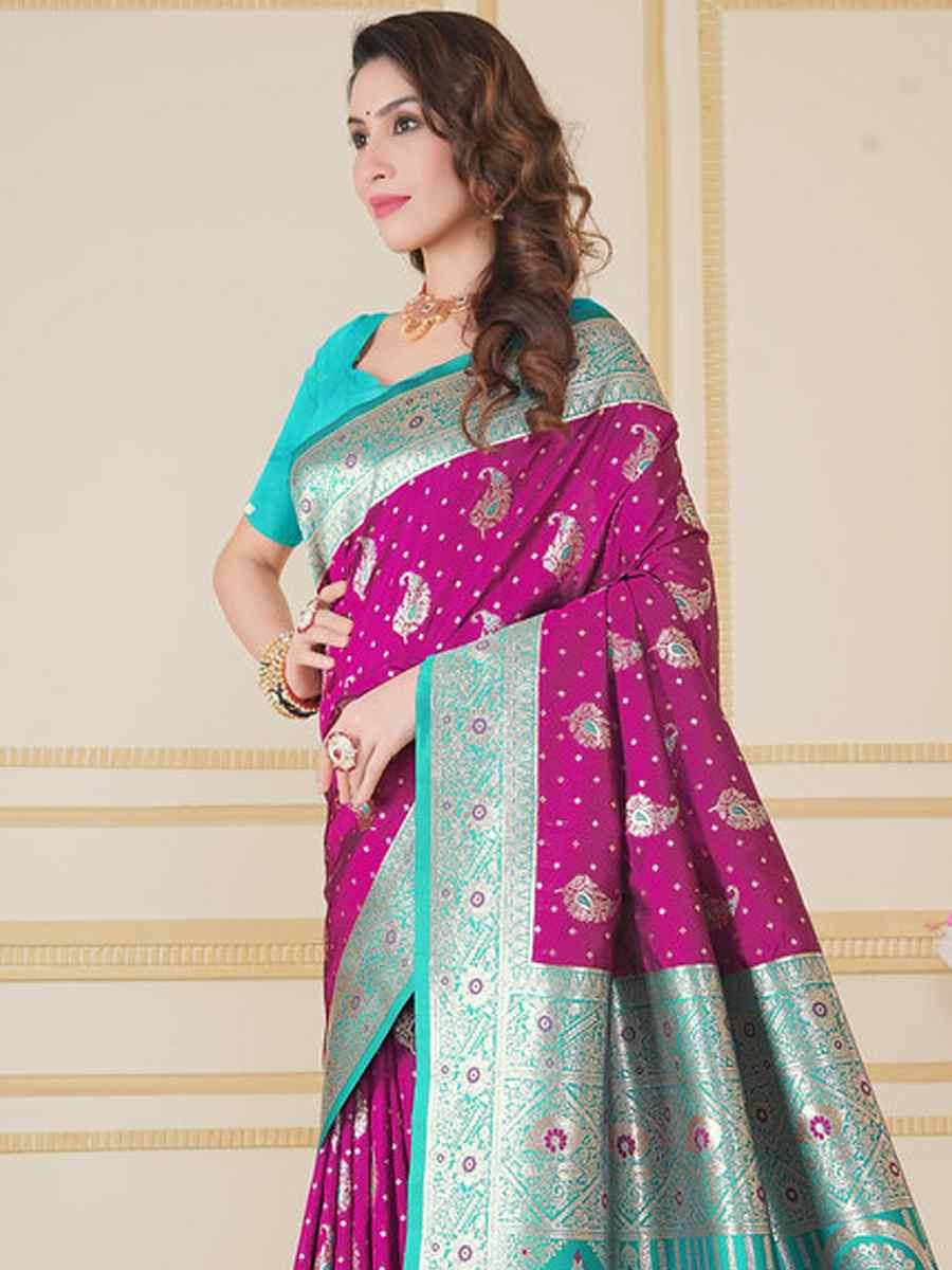 Magenta Silk Handwoven Festival Wedding Fancy Heavy Border Saree