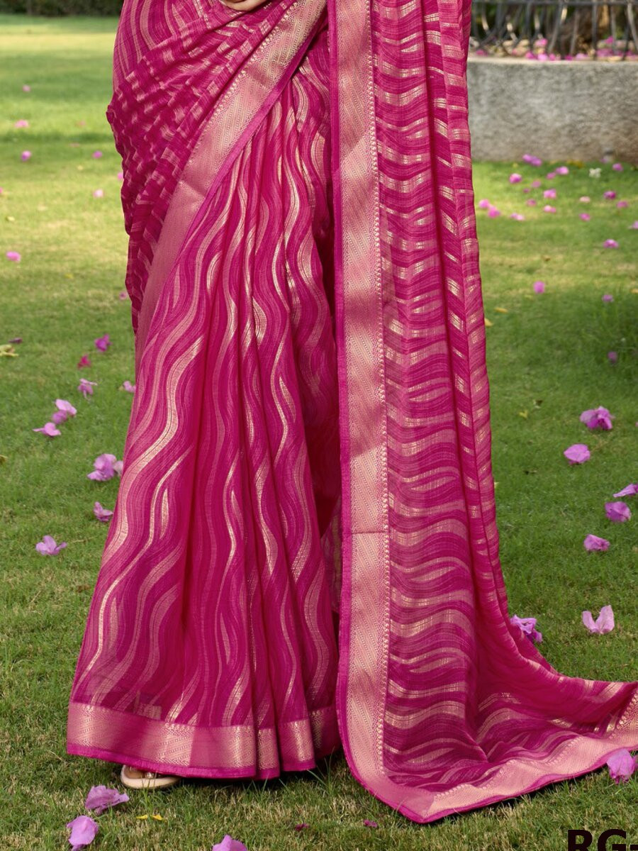 Magenta Silk Printed Wedding Reception Party Festival Casual Heavy Border Sarees