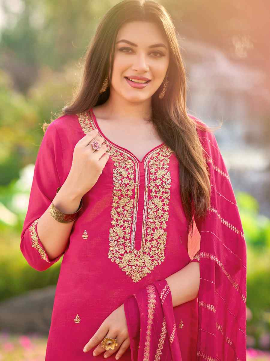 Magenta Simmer Silk Embroidered Party Wedding Ready Pant Salwar Kameez