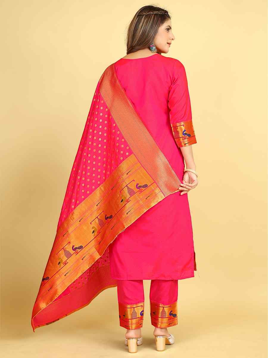 Magenta Soft Silk Handwoven Casual Festival Pant Salwar Kameez