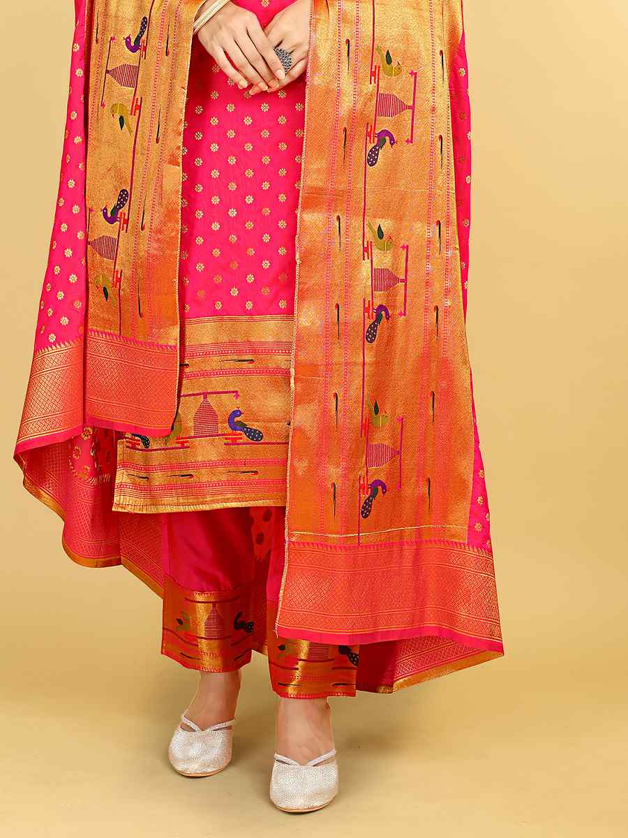 Magenta Soft Silk Handwoven Casual Festival Pant Salwar Kameez