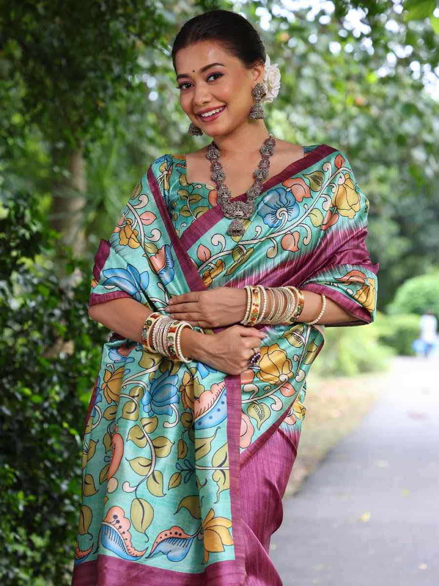 Magenta Soft Tussar Silk Printed Casual Reception Festival Wedding Fancy Classic Style Sarees