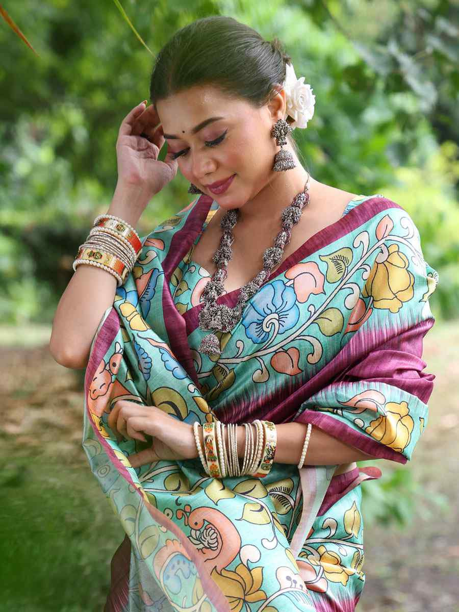 Magenta Soft Tussar Silk Printed Casual Reception Festival Wedding Fancy Classic Style Sarees