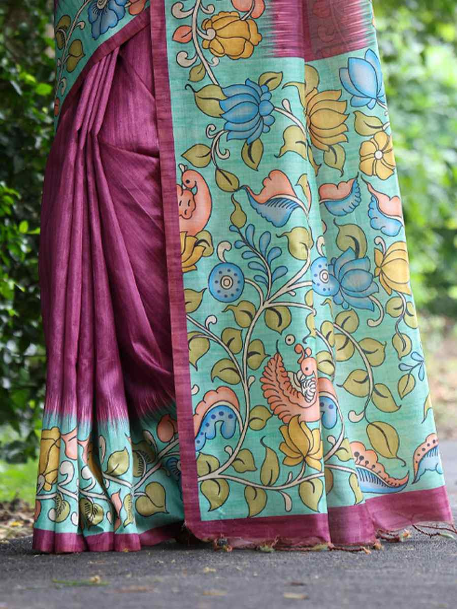 Magenta Soft Tussar Silk Printed Casual Reception Festival Wedding Fancy Classic Style Sarees